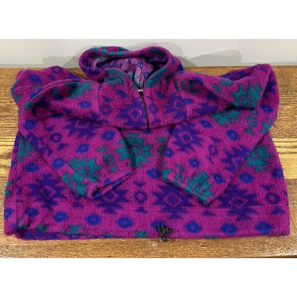 Vintage Fuzzy Sweatshirt Hoodie Sz Large 80s 90s Ski Lodge Neon Retro Grunge - Picture 8 of 16